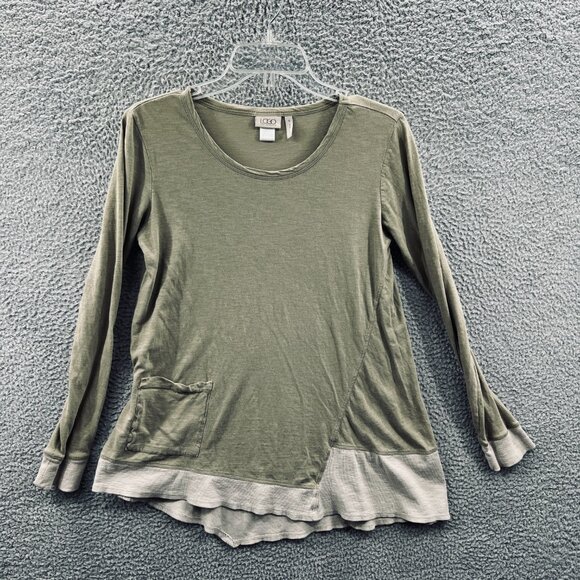 LOGO Lori Goldstein Womens Tunic Top Small Green 100% Cotton Layered Hem - Picture 1 of 9